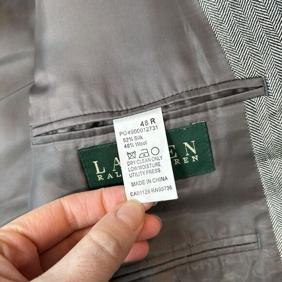 Vintage Ralph Lauren Blazer Mens 48R Silk Wool Two Button Herringbone - Picture 10 of 10